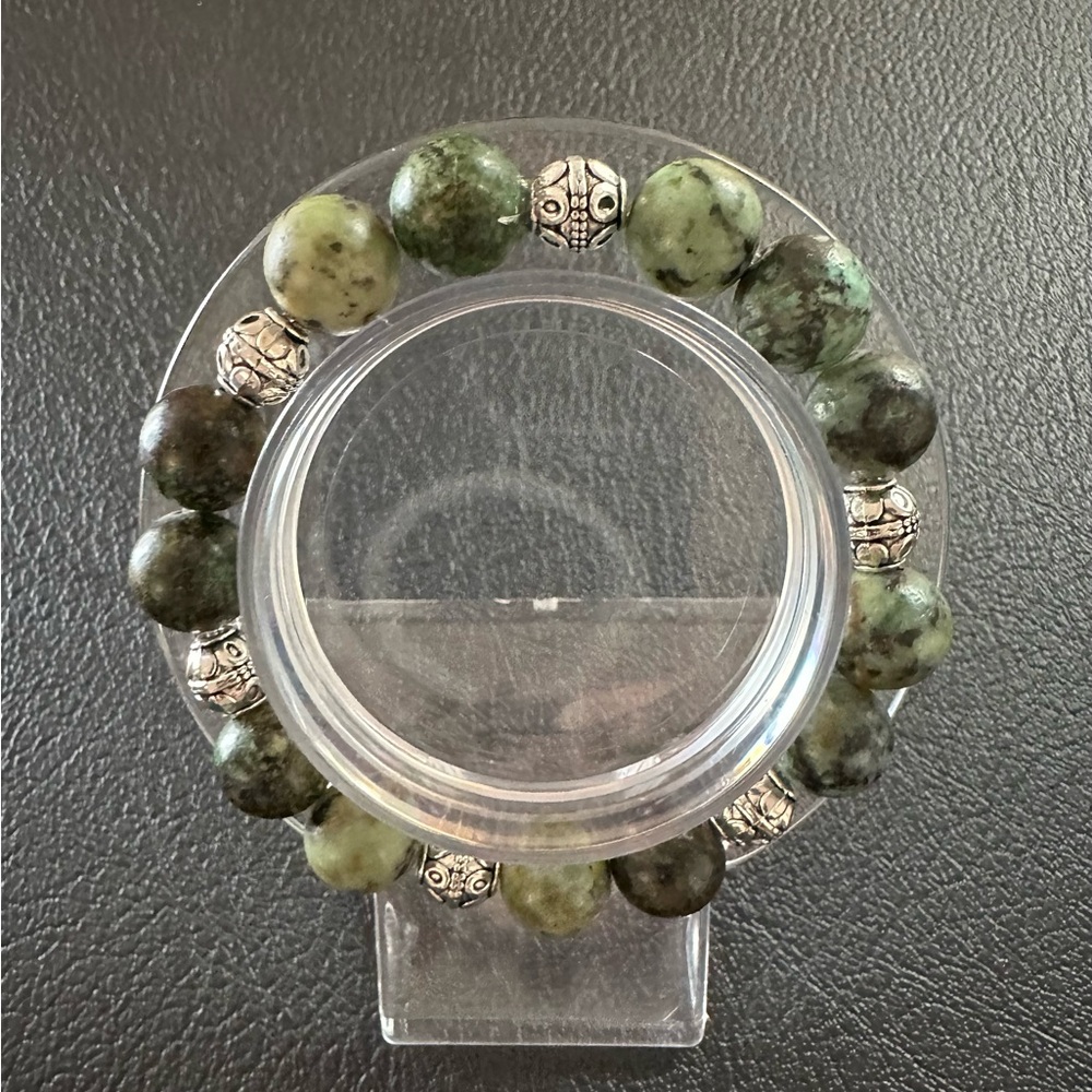 10MM  Synthesis Epidote Zoisite Beaded 7.5" stretchy Bracelet